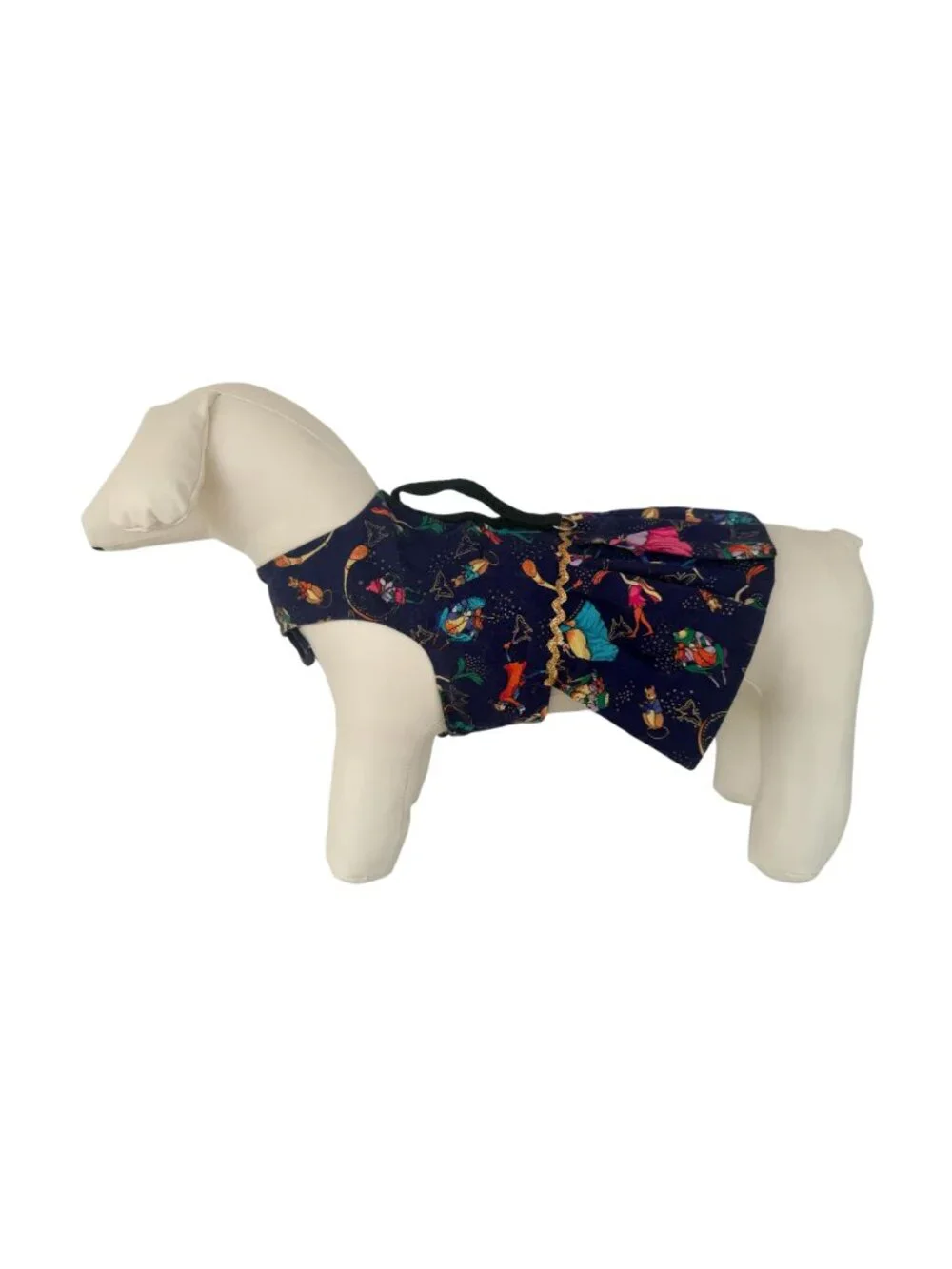 Handmade Small Dog Adjustable Dress Outfit w Harness Fairytale Frog Navy Blue